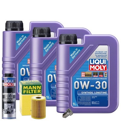 Motoröl 0W30 LIQUI MOLY 3L+MANN Ölfilter+Spülung+Ölablassschraube