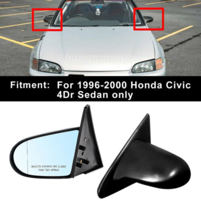 2X Adjustable Gloss Black Manual Side Mirrors For 1996-2000 Honda