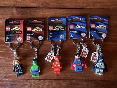 Lego Marvel DC Super Heroes Key Chain Lot of 5 Hulk Batman Superman Flash Widow