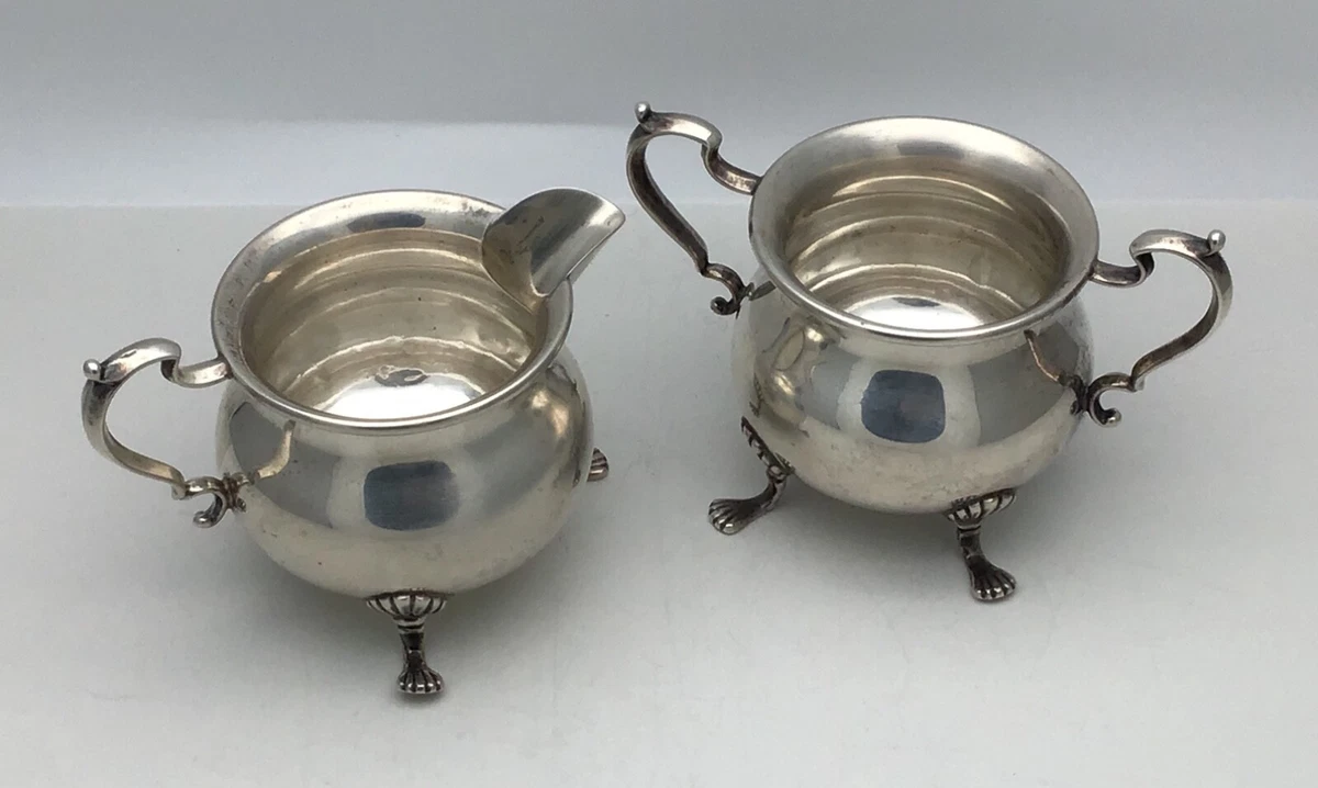 Antique silver creamer and best sale sugar