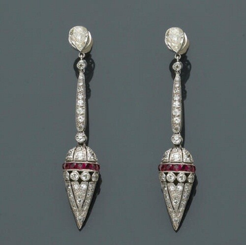 Simulated Sapphire and Pink Ruby With Pear Shape Drop-Dangle 925 Silver Earrings - Picture 1 of 3