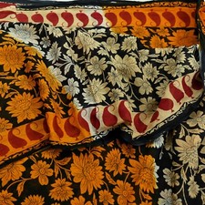 Vintage Sari Black Printed Pure Cotton Saree Craft Fabric 5Yd Sewing Sarong Soft