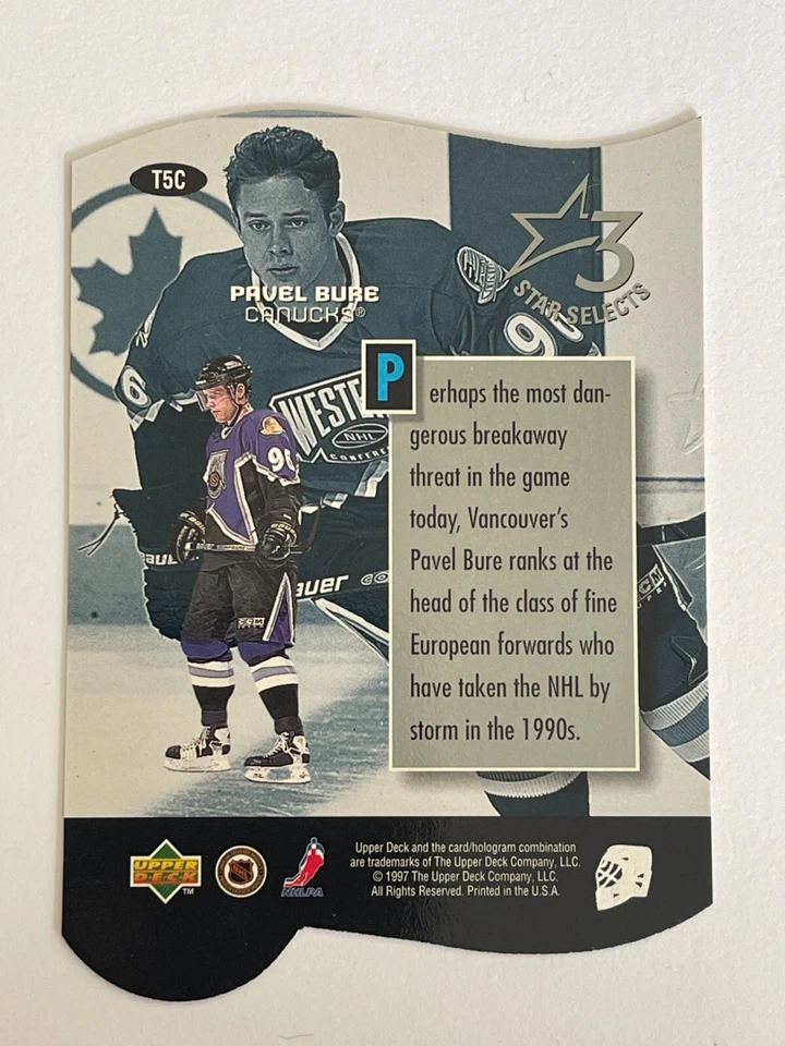 1997-98 Upper Deck 3 Star Selects Canucks Pavel Bure Die-Cut #T5C - Image 2 of 2