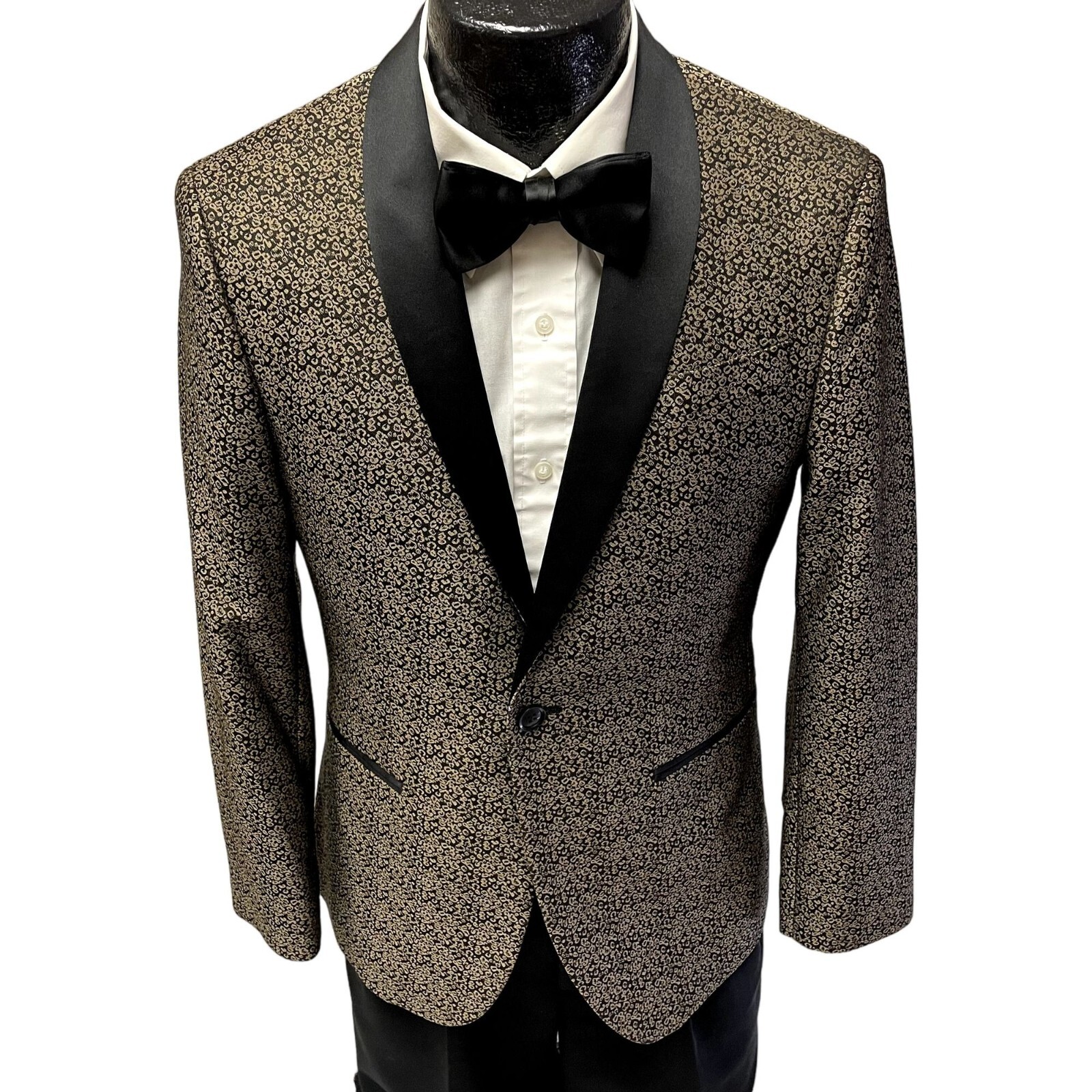 50's Style J Ferrar Gold BROCADE Wedding FORMAL Jacket Black Shawl Collar Tux 38