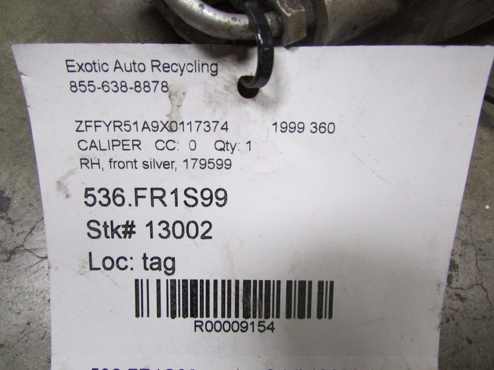 Ferrari 360, RH Right Front Caliper, Silver, Used, P/N 179599 s/c 243560