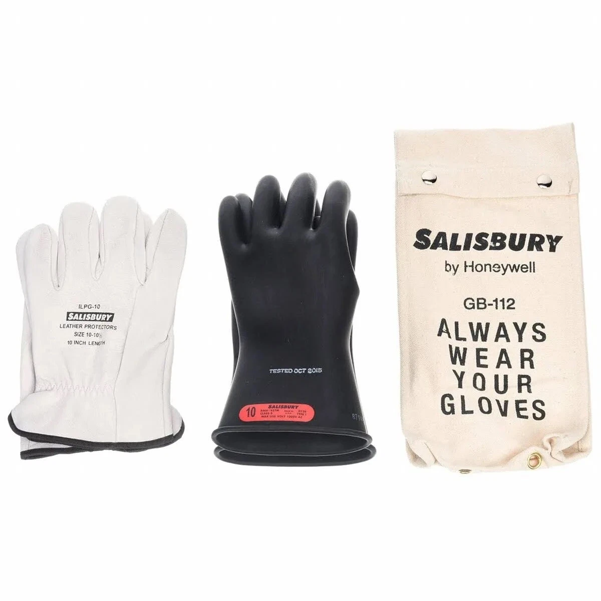 SALISBURY SIZE-10 Electrical Voltage Insulating Glove Kit Class 0 Rubber Leather