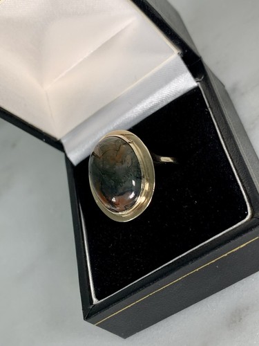 9ct Gold Moss Agate Ring Vintage / Antique - Picture 10 of 10
