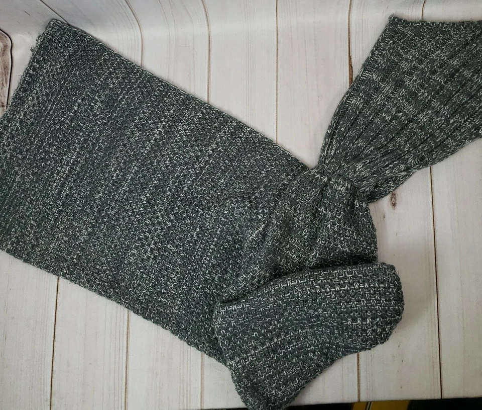 "Manta cola de sirena tejida ganchillo gris edredón alfombra lapgana fingir 60"" de largo" Foto 3 de 4