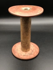 Vintage Wooden Metal Primitive Sewing Weaving Textile Thread Spool 8” Farmhouse