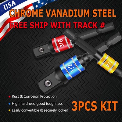 Socket Adapter Set Hex Shank to 1/4'' 3/8'' 1/2'' Impact Driver Drill 3 pcs Color