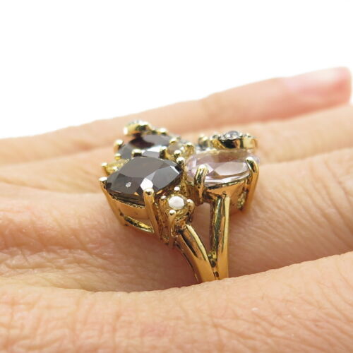 925 Sterling Silver Gold Plated Real Quartz Citrine Topaz Tourmaline Ring Size 7 - Picture 2 of 9
