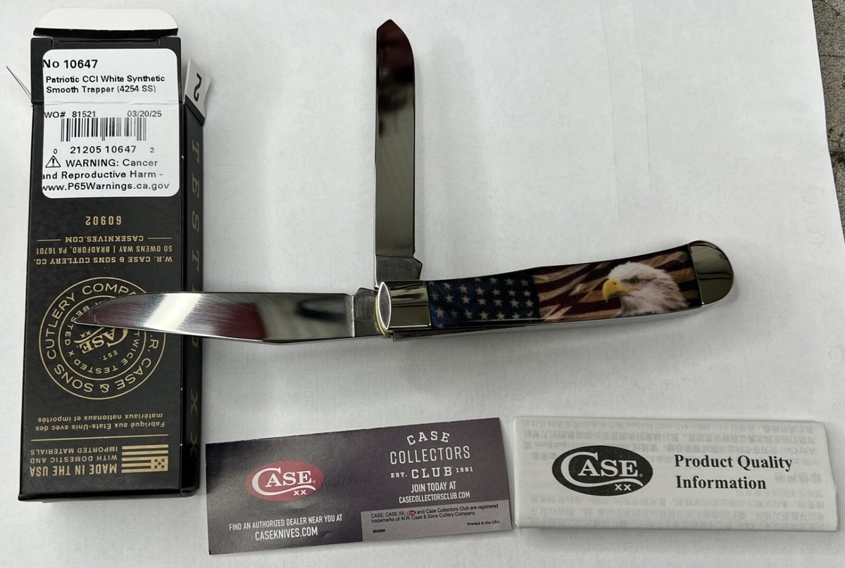 Case XX Trapper Patriotic Eagle flag knife 10647 NEW FREE HOLDER
