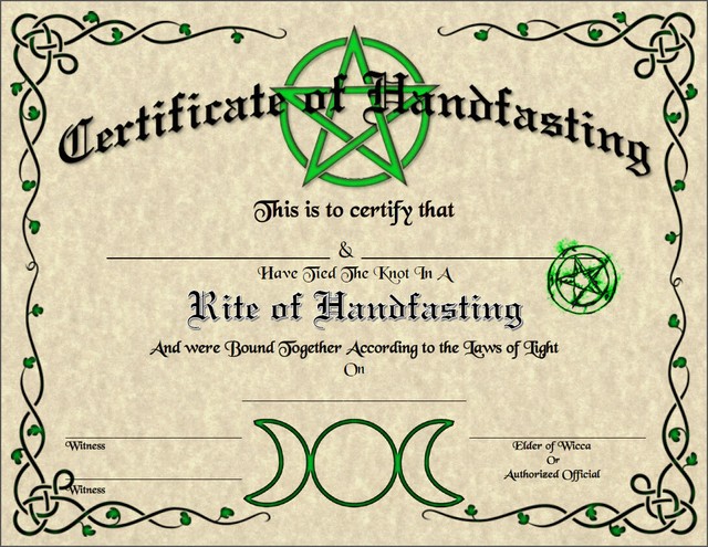 Certificate of Handfasting Wedding Marriage Wicca Pagan New Age Goth ...