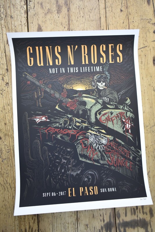 Guns N Roses - Rare Tour  Lithograph / Poster -El Paso Texas  September 6th 2017