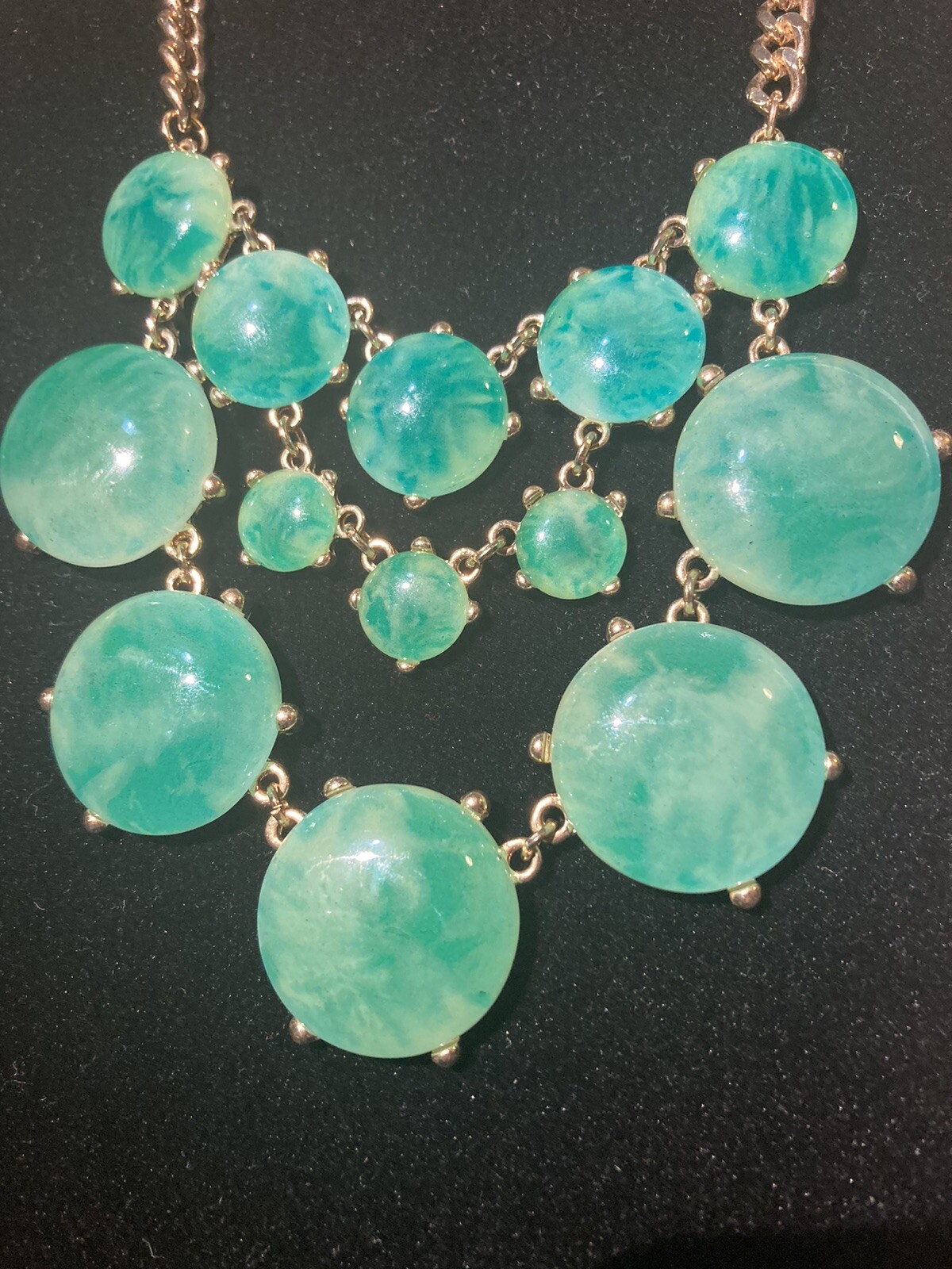 Statement Bib Dangle Necklace Green Turquoise Tea… - image 3