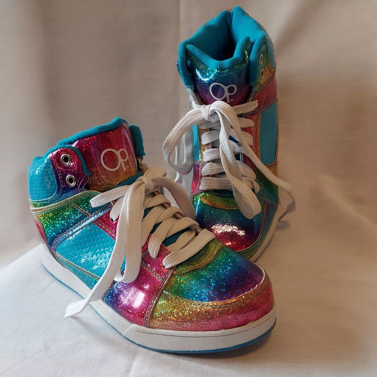 OP Hightops Shoes Sneakers Girls Size 5 Rainbow Glitter Ocean Pacific