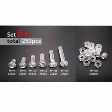 250pc Acrylic Clear Plastic M4 Round Pan Phillips Head Screw Bolt Nut Set Kit