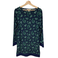 MICHAEL KORS Size Medium Dress Shift Paisley Green Blue Stretchy Long Sleeves