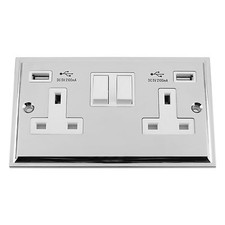 USB SOCKET 2 GANG - POLISHED CHROME VICTORIAN -can choose insert&switch color