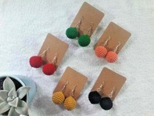 Crochet Thread tassel ball drop Earrings dangle women's handcrafted light weight