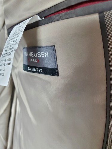 Van Heusen Uomo 46 R Slim Fit Flex Elasticizzato Antirughe Marrone Chiaro Tic - Foto 12 di 17