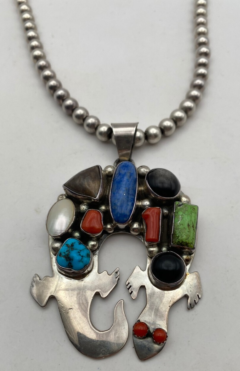 Emer Thompson Navajo Turquoise Sterling Necklace Lapis Coral Onyx