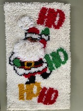 Vintage Christmas Santa Latch Hook Rug Wall Decor Ho Ho Ho Finished 18x29"