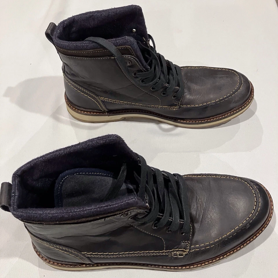 ALDO BOOTS Mens Navy Blue Leather Ankle Lace Up Denim Lining SZ 10  - Image 3 of 4