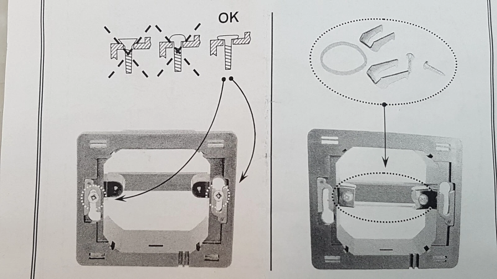Leaflet diagram showing correct screw fitting and use of the claws