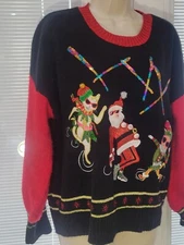 33 Degrees Ugly Sweater Womens Sz XL Santa Cats Christmas Embellished