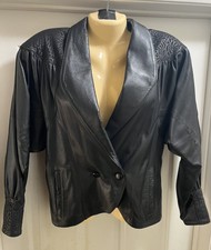 Vintage 1980s Gianni Leatherwear Decorative Black Leather Jacket Sz 6