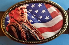 WILLIE NELSON US Flag Photo Epoxy PHOTO MUSIC BELT BUCKLE - NEW