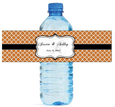 100 Copper Pattern Monogram Wedding Water Bottle Labels Engagement Bridal 8''x2''