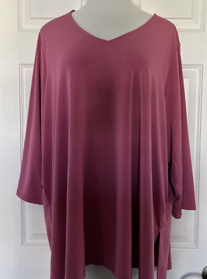 Susan Graver Modern Essentials Liquid Knit Tunic Blouse V Neck Pink Plus Size 4X