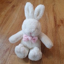 Small Vintage Tesco White Bunny Rabbit Soft Toy Plush Comforter Pink Bow