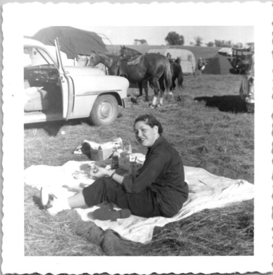 Curvy Chubby Fat BBW Mexican Woman Having Picnic Snapshot 1950s Vintage Photo