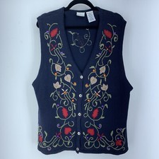 Vtg Bobbie Brooks Womens XL Sweater Vest Multicolor Artsy 90  s Y2K Cottagecore