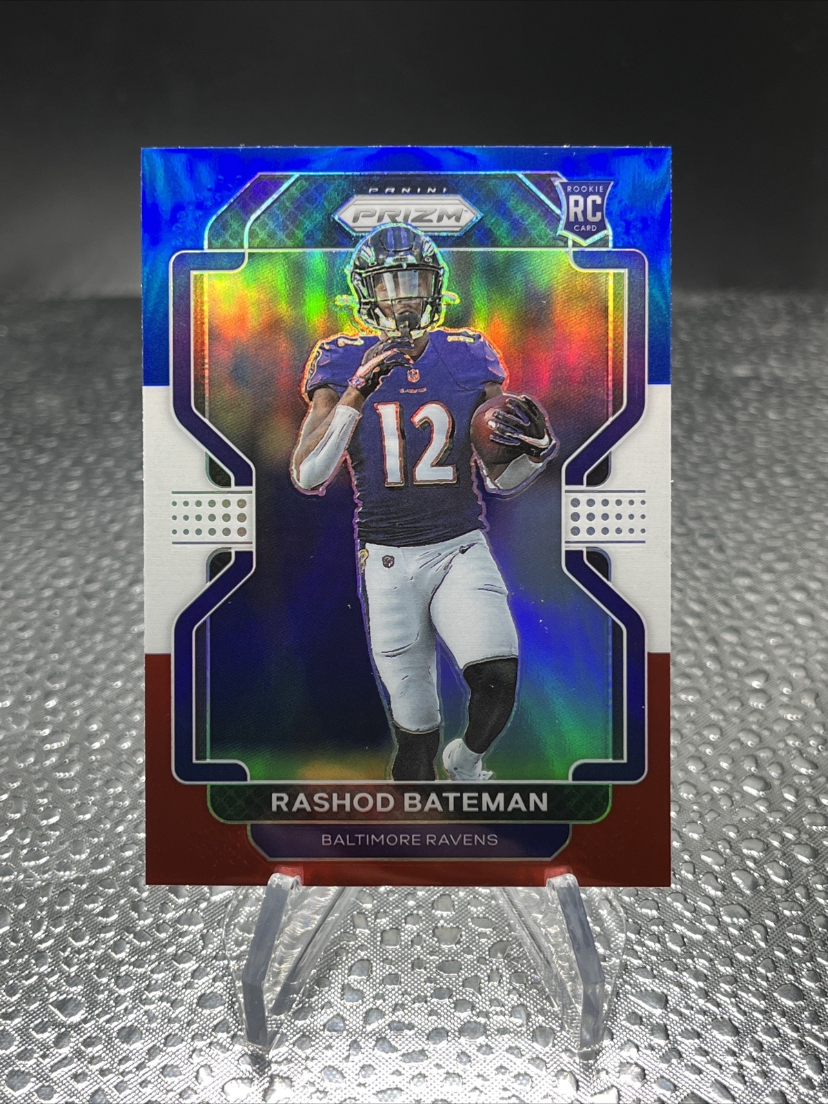 2021 Panini Prizm Rashod Bateman Red White Blue Prizm Rookie RC #340 Ravens