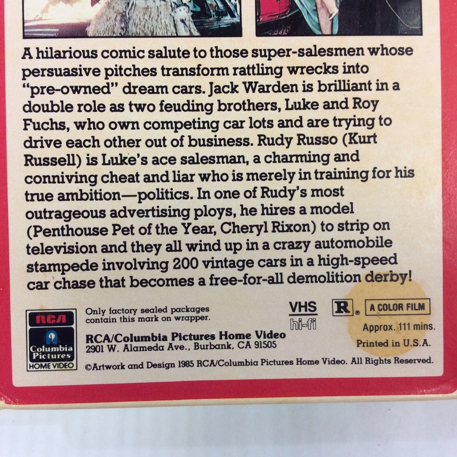  used cars vhs 1985 rca columbia side flap box kurt russell 