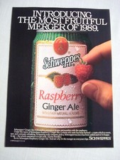 1989 Color Ad Schweppes Raspberry Ginger Ale Most Fruitful Merger of 1989