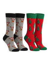 Men's Christmas Socks Reindeers Trees Size 10-13 2-Pair Set