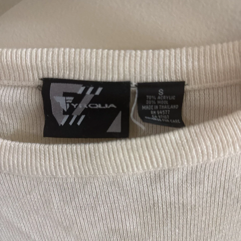 Top acanalado vintage Byolia blanco y negro manga larga con rayas azules, talla S Foto 4 de 4