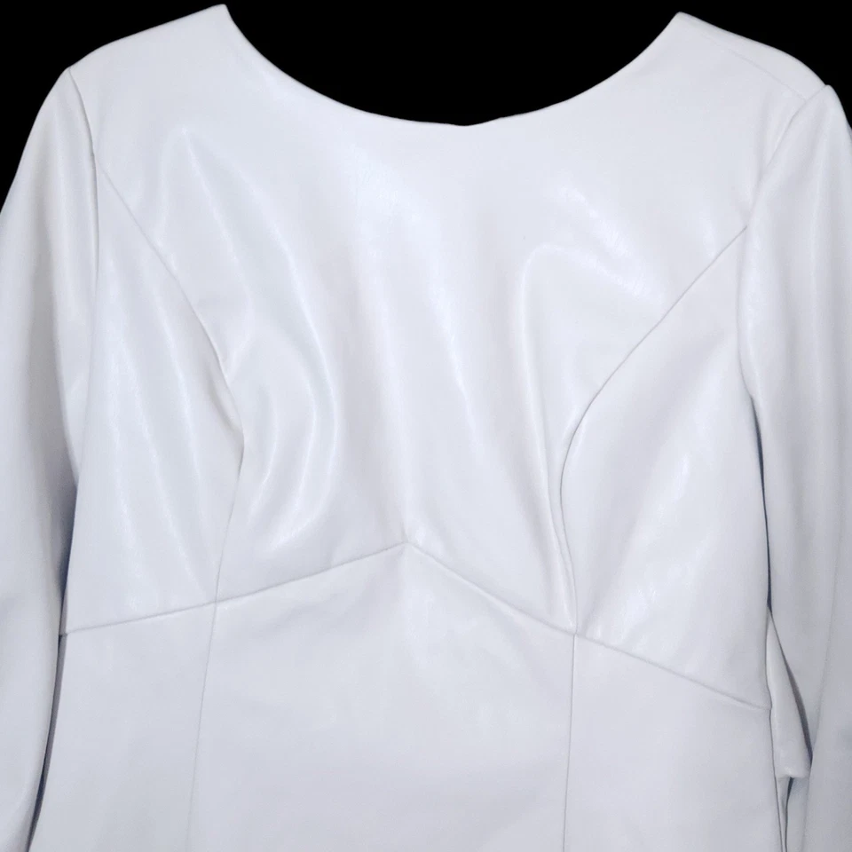 КОГДА-ЛИБО новый Henley Puff рукав мини-платье размер США 10 миниатюрный камень веганской кожи - Изображение 3 из 4