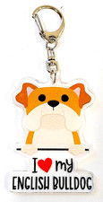 English Bulldog Dog Love Acrylic Keychain 2D Gift Bag Charm Purse Accessory