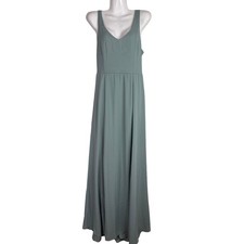 Show Me Your Mumu Jenn Maxi Dress in Silver Sage Crisp Blue V Neck XL NWT