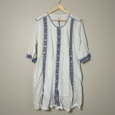 Anthropologie x Raga White Embroidered Sequin Button Front Midi Dress Size Large