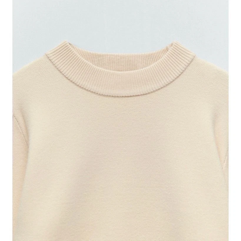 ZARA SWEATER NEUTRAL BEIGE PUFF BALOON SLEEVE HIGH MOCK NECK PULLOVER 6254/128 M - Image 4 of 4