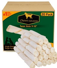 Chews for Dogs Premium Rawhide Twist Sticks 9-10 3.18 Ounce Pack of 20