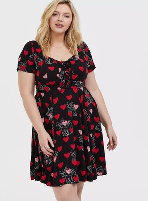 Torrid Disney Villains Queen of Hearts Black Lace-Up Skater Dress Size 00