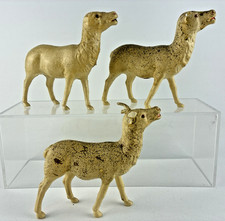 3 Vintage Reindeer Deer Celluloid Japan 1940's Ivory Red Eyes  Mouth 4.5"x5"